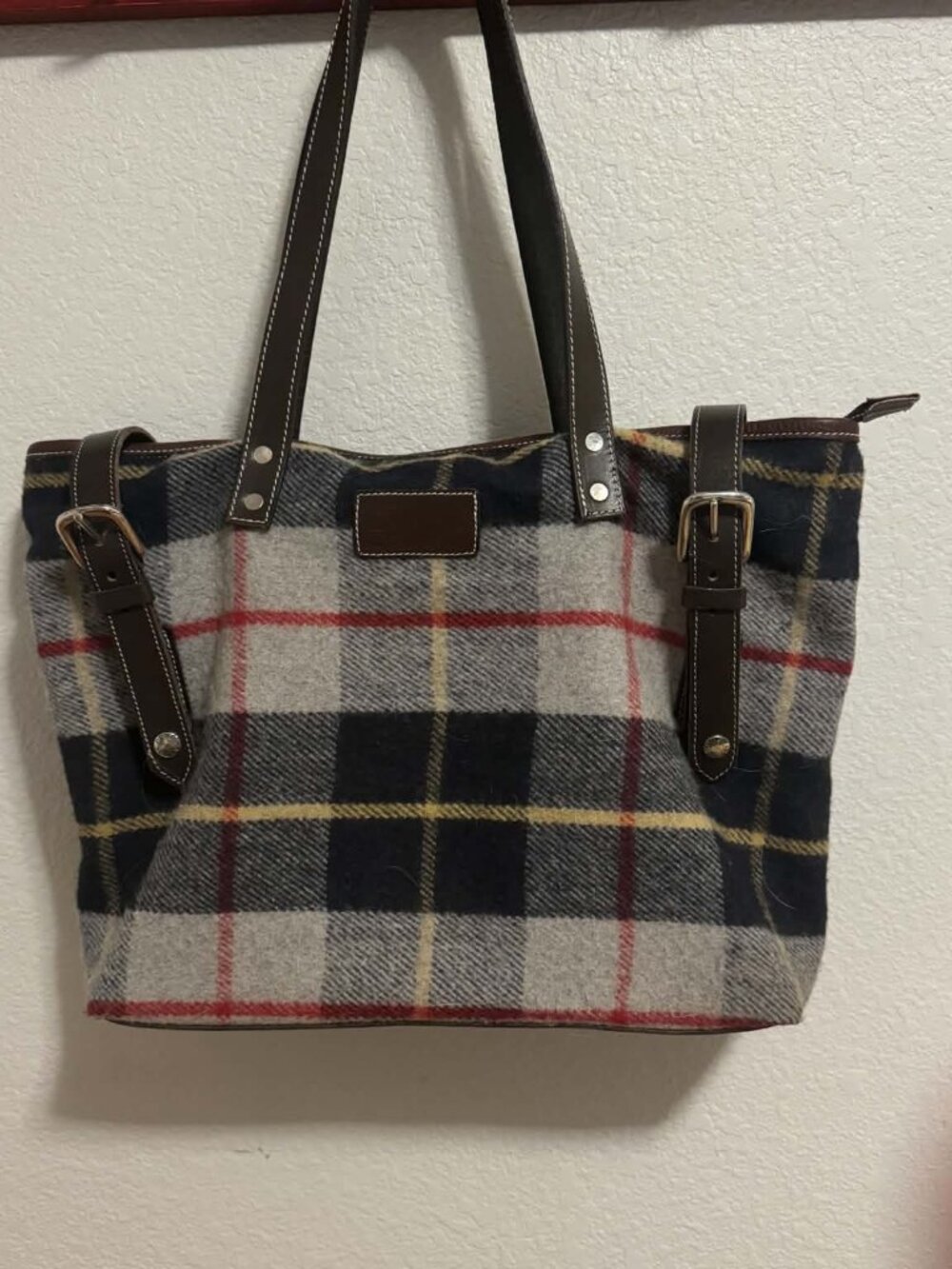 Dover Saddlery Wool Tartan Zippered Handbag with leather straps!